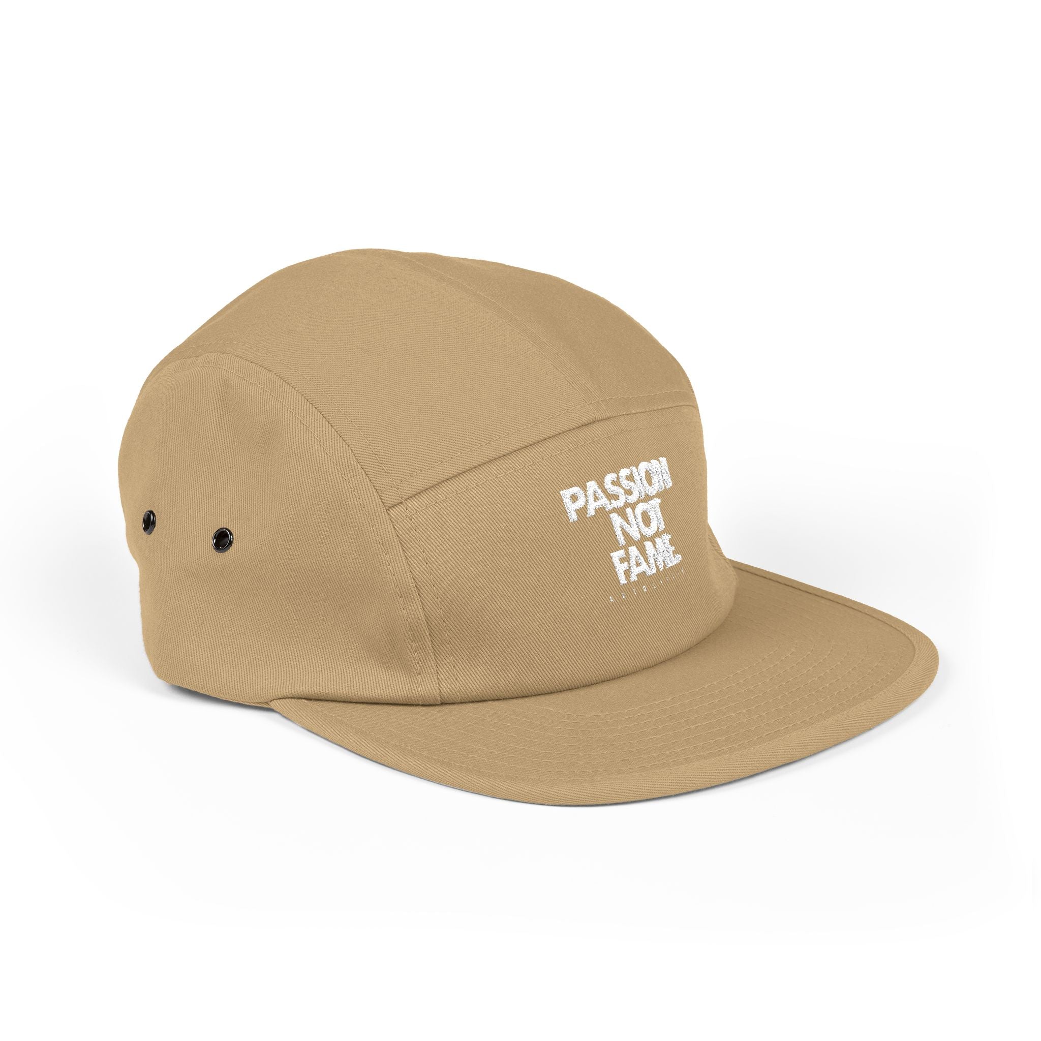 5-Panel Cap — "Passion Not Fame" Embroidered Cotton Camp Hat