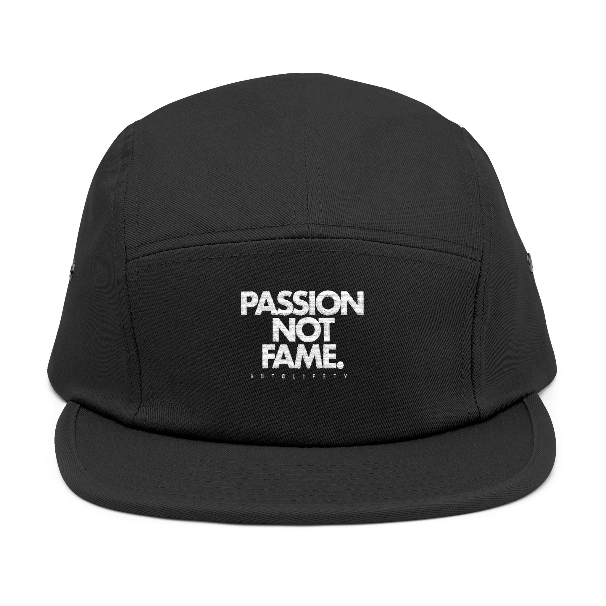 5-Panel Cap — "Passion Not Fame" Embroidered Cotton Camp Hat