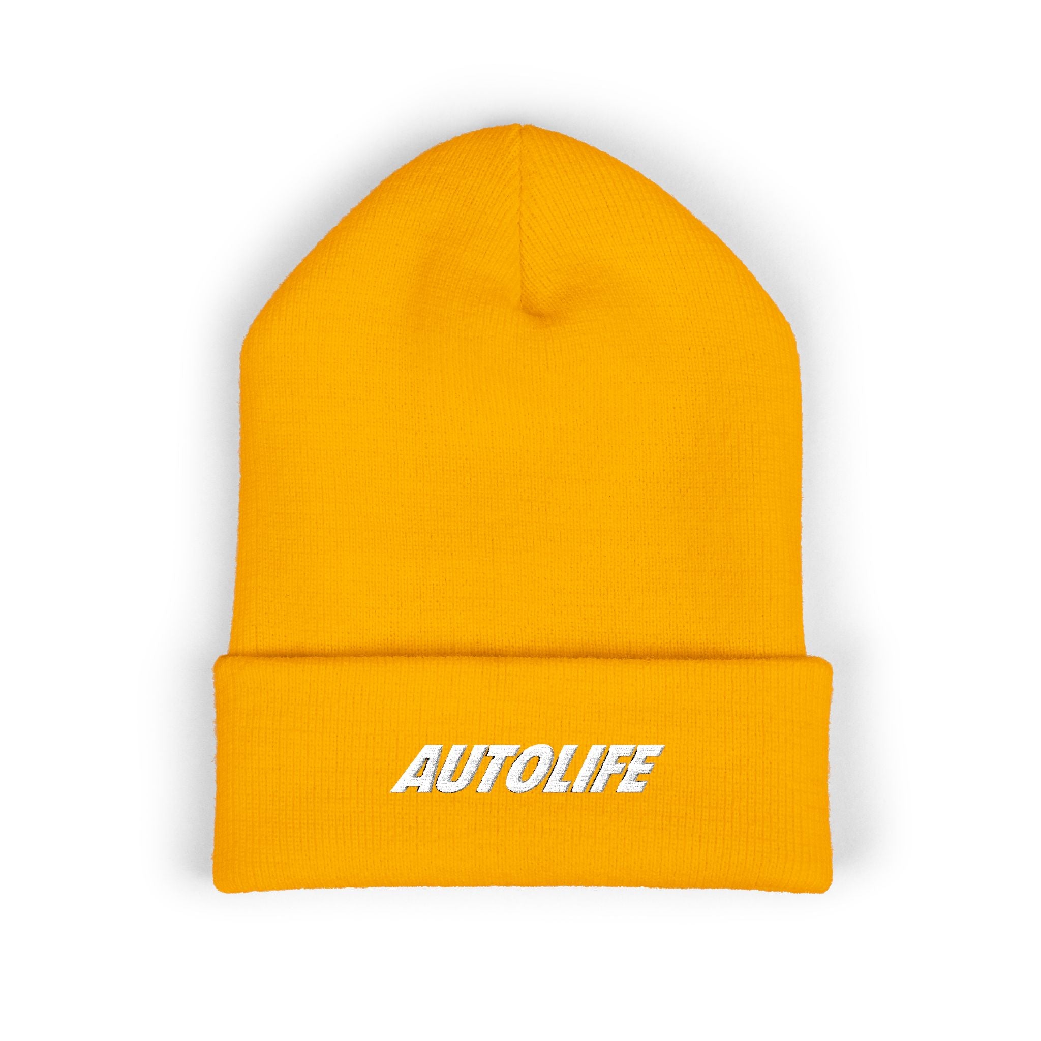 Autolife Embroidered Cuffed Beanie — Bold Yellow Car Enthusiast Hat