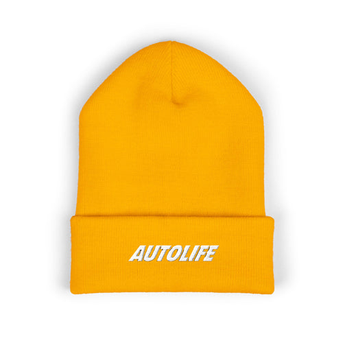 Autolife Embroidered Cuffed Beanie — Bold Yellow Car Enthusiast Hat