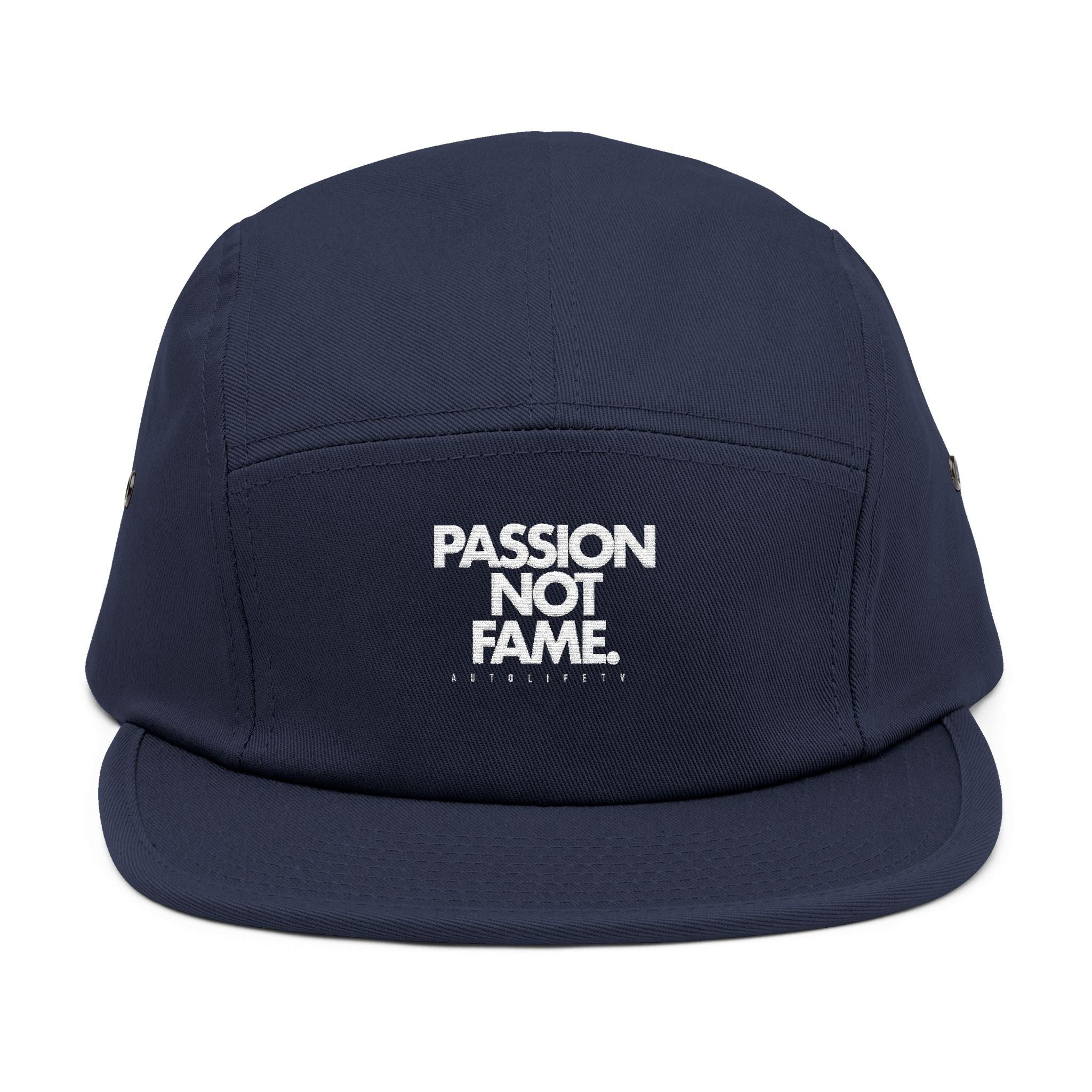 5-Panel Cap — "Passion Not Fame" Embroidered Cotton Camp Hat