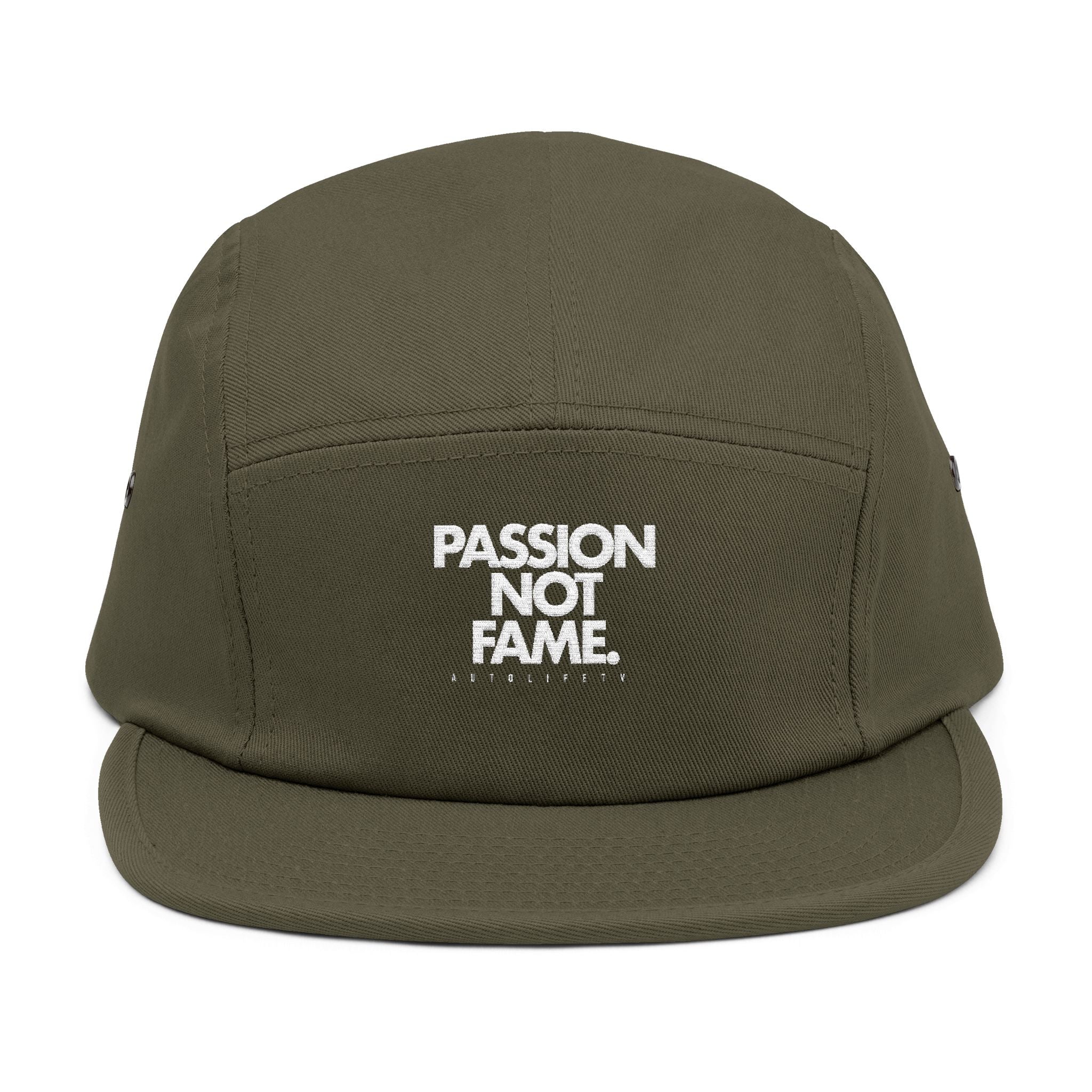 5-Panel Cap — "Passion Not Fame" Embroidered Cotton Camp Hat