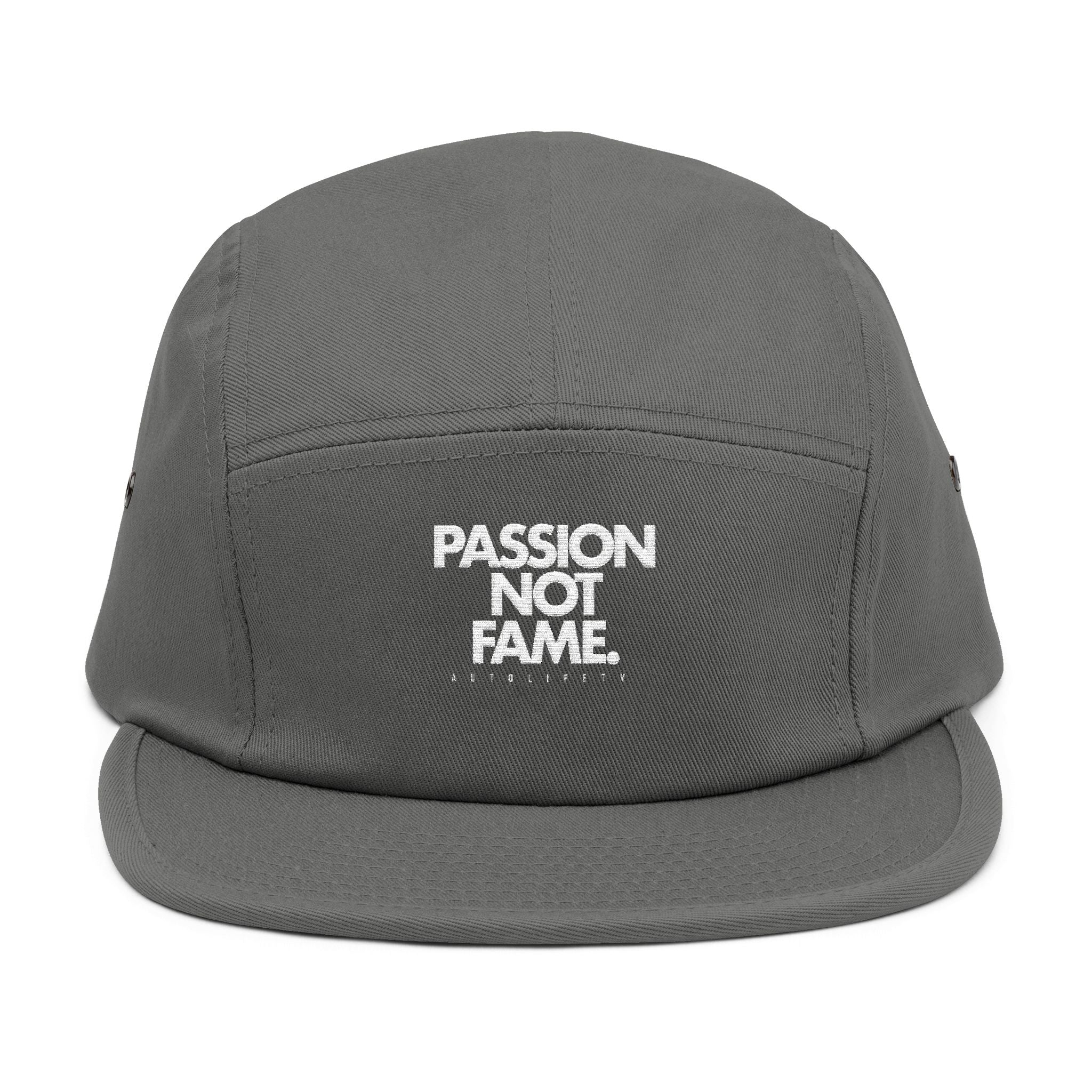 5-Panel Cap — "Passion Not Fame" Embroidered Cotton Camp Hat