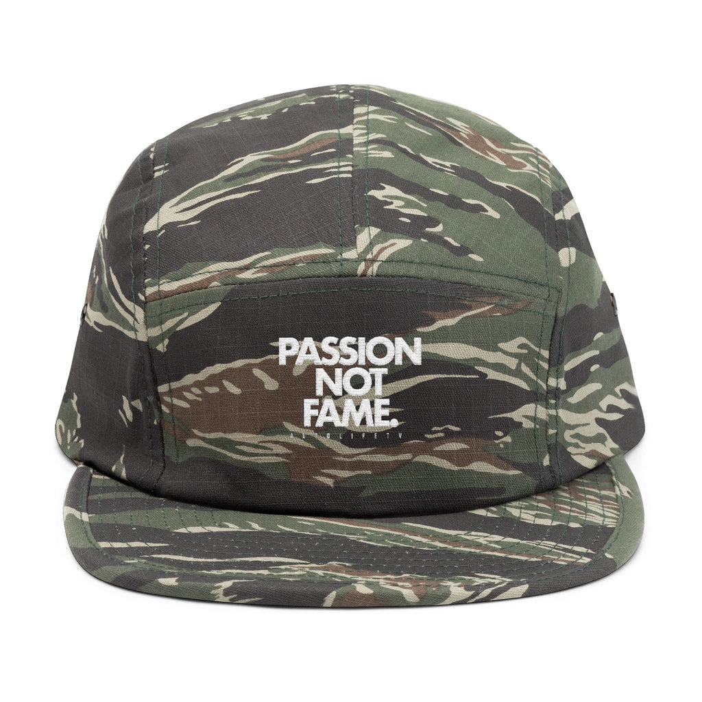 5-Panel Cap — "Passion Not Fame" Embroidered Cotton Camp Hat