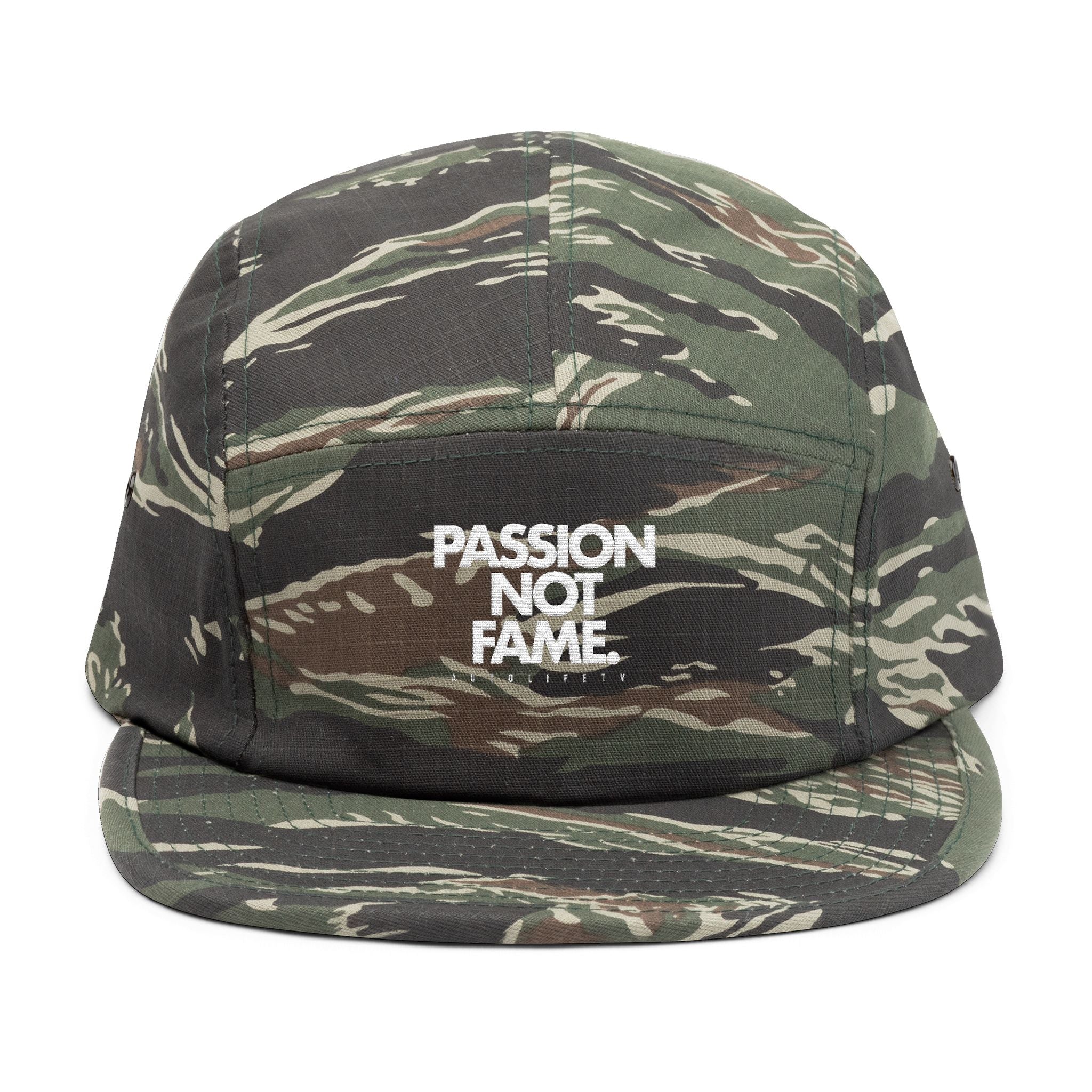5-Panel Cap — "Passion Not Fame" Embroidered Cotton Camp Hat
