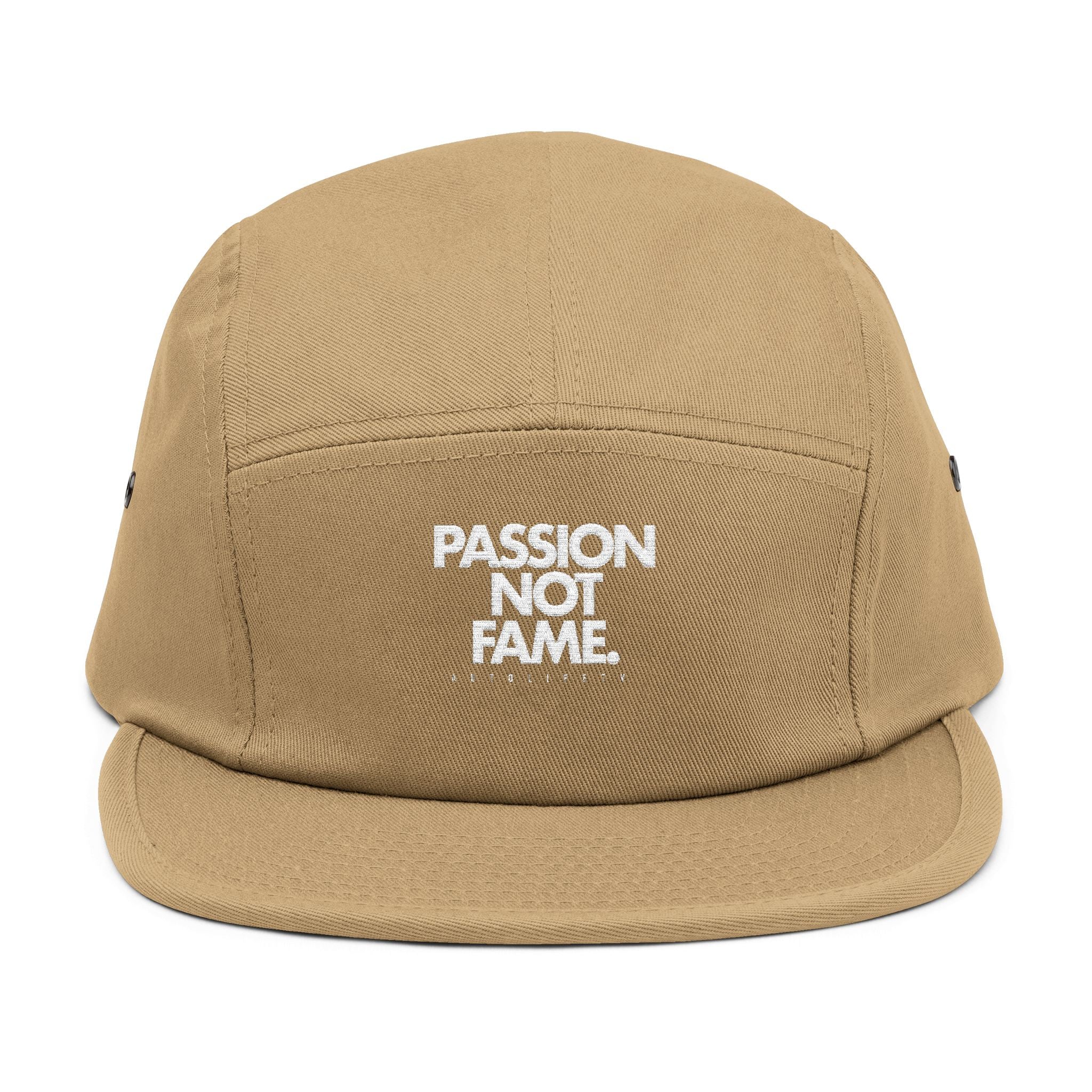 5-Panel Cap — "Passion Not Fame" Embroidered Cotton Camp Hat